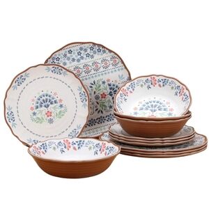 💕 New 2025 Hattie The Pioneer Woman Bamboo Melamine Dinnerware Set